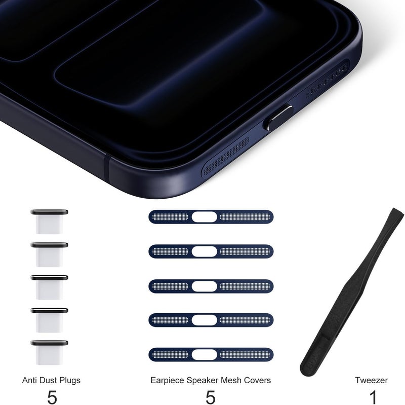 imComor 5Pack USB C Dust Plug for iPhone 17 Pro/17 Pro Max, USB Type C Charging Port Cover Dustproof Protector with Speaker Mesh Anti Dust Cover Accessories for iPhone 17 Pro/17 Pro Max, Deep Blue - Image 2